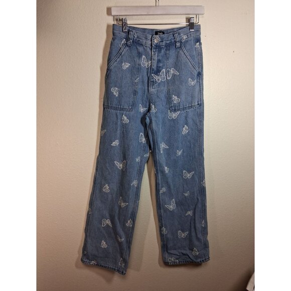Simple Society Denim Blue Jeans Butterfly Print Boho Y2K Retro Casual Size 1/25 - Picture 1 of 6